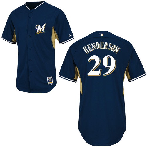 Jim Henderson #29 MLB Jersey-Milwaukee Brewers Men's Authentic 2014 Navy Cool Base BP Baseball Jersey
